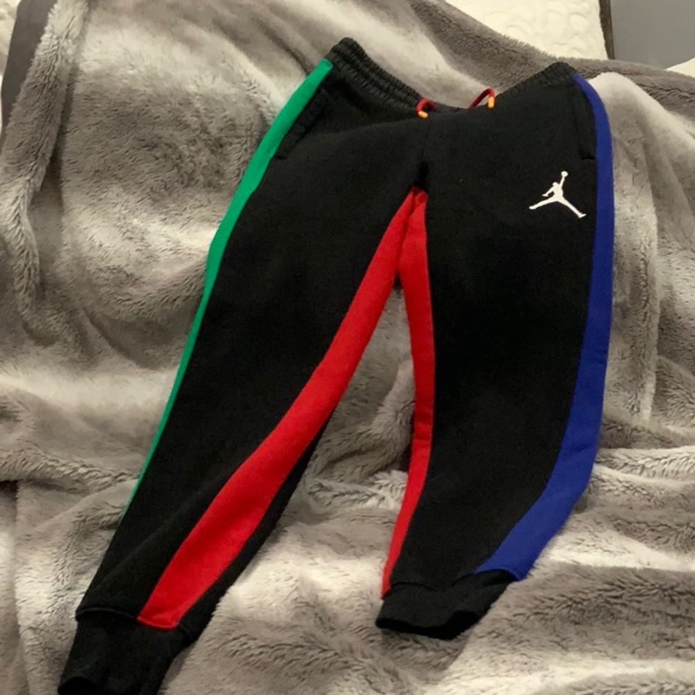 Jordan Kids' Black Colorblock Fleece Joggers with Red, Blue & Green Accents